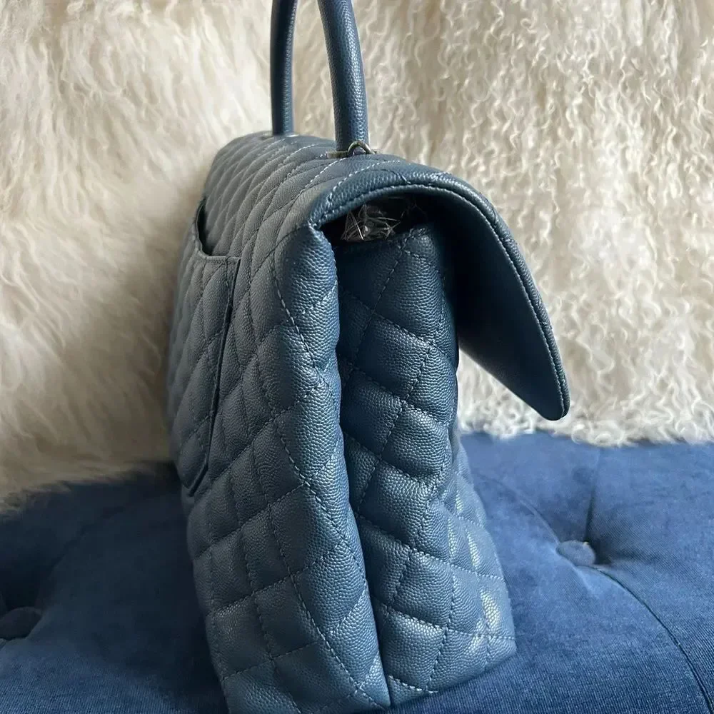 Chanel Coco Top Handle Bag Quilted Caviar Medium blue